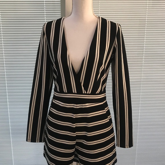 striped romper black and white